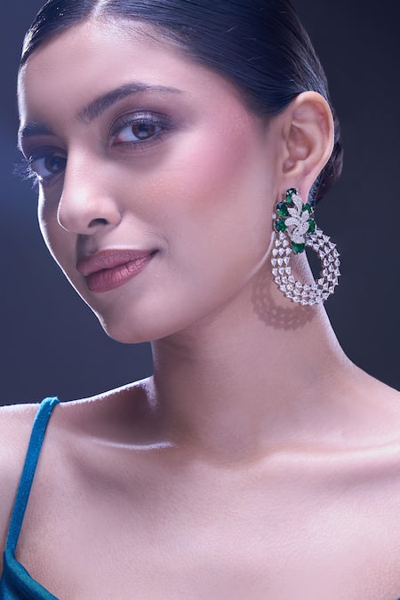 Nazaakat By Samara Singh Green American Diamond Earrings 