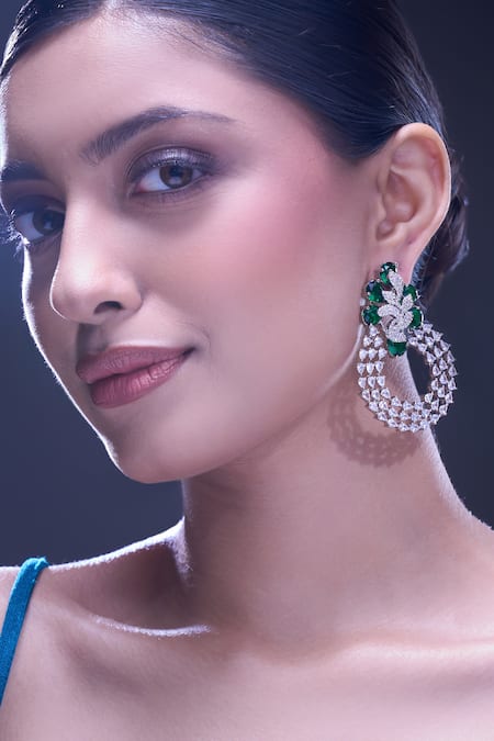 Nazaakat By Samara Singh_Green American Diamond Earrings _at_Aza_Fashions