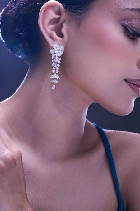 Shop Nazaakat By Samara Singh White American Diamond Earrings Online at Aza Fashions Shop_Nazaakat By Samara Singh_White American Diamond Earrings _Online_at_Aza_Fashions