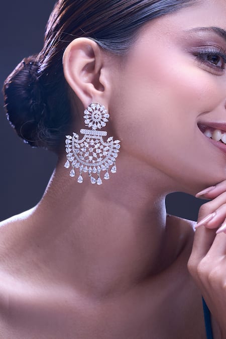 Nazaakat By Samara Singh_White American Diamond Earrings _at_Aza_Fashions