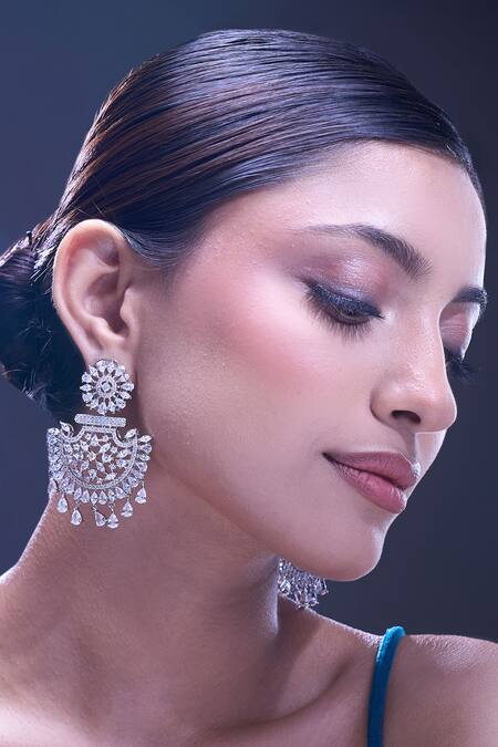 Buy_Nazaakat By Samara Singh_White American Diamond Earrings 