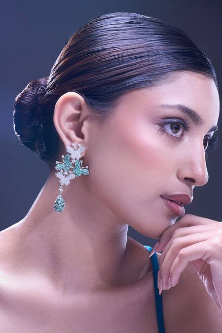 Nazaakat By Samara Singh Green American Diamond Earrings at Aza Fashions Nazaakat By Samara Singh_Green American Diamond Earrings _at_Aza_Fashions