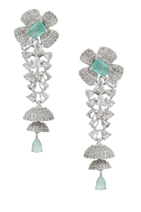 Shop_Nazaakat By Samara Singh_Aqua American Diamond Earrings _at_Aza_Fashions