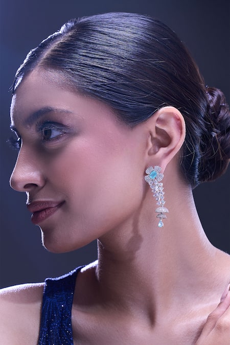 Nazaakat By Samara Singh Aqua American Diamond Earrings 