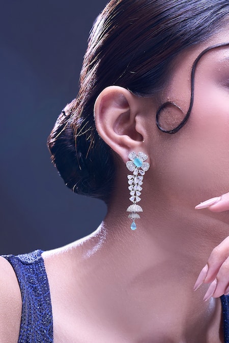 Shop_Nazaakat By Samara Singh_Aqua American Diamond Earrings _Online_at_Aza_Fashions