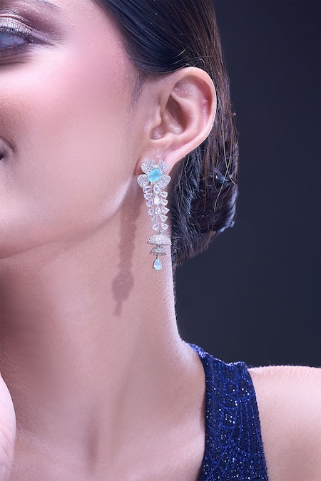 Nazaakat By Samara Singh_Aqua American Diamond Earrings _at_Aza_Fashions
