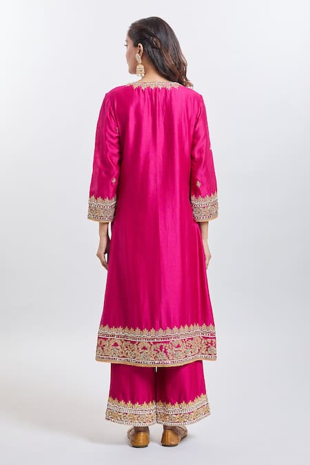 Shop Sheetal Batra Pink Embroidery Round Neck Shiza Hot Kurta Set at Aza Fashions Shop_Sheetal Batra_Pink Embroidery Round Neck Shiza Hot Kurta Set _at_Aza_Fashions