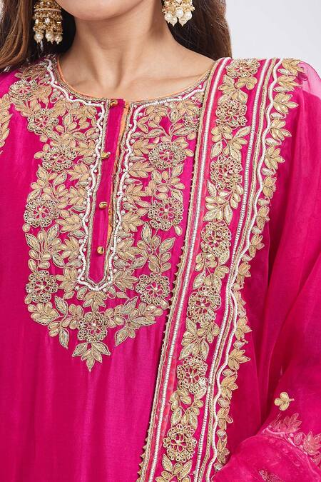 Sheetal Batra Pink Embroidery Round Neck Shiza Hot Kurta Set at Aza Fashions Sheetal Batra_Pink Embroidery Round Neck Shiza Hot Kurta Set _at_Aza_Fashions