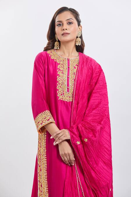 Buy Sheetal Batra Pink Embroidery Round Neck Hot Abbas Set Online at Aza Fashions Buy_Sheetal Batra_Pink Embroidery Round Neck Hot Abbas Set _Online_at_Aza_Fashions