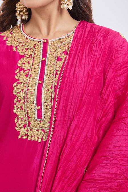 Shop Sheetal Batra Pink Embroidery Round Neck Hot Abbas Set Online at Aza Fashions Shop_Sheetal Batra_Pink Embroidery Round Neck Hot Abbas Set _Online_at_Aza_Fashions
