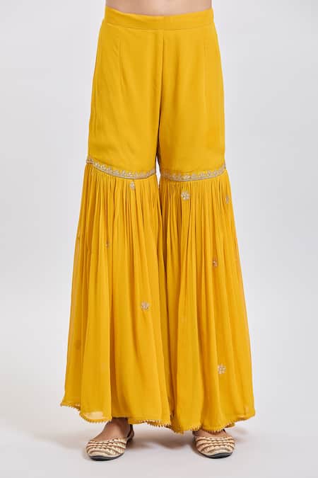 Shop Sheetal Batra Mustard Silk, Cotton Embroidery Round Neck Light Yellow Shamshul Kurta Set Online at Aza Fashions Shop_Sheetal Batra_Mustard Silk, Cotton Embroidery Round Neck Light Yellow Shamshul Kurta Set _Online_at_Aza_Fashions