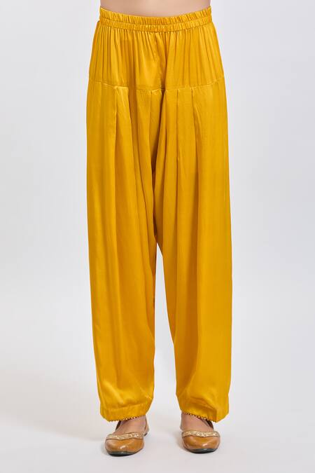 Sheetal Batra_Mustard Sequins, Embroidery Split V-neck Yellow Shamshul Kurta And Salwar Set _Online_at_Aza_Fashions