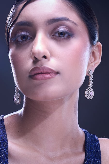 Nazaakat By Samara Singh_Pink American Diamond Earrings _at_Aza_Fashions