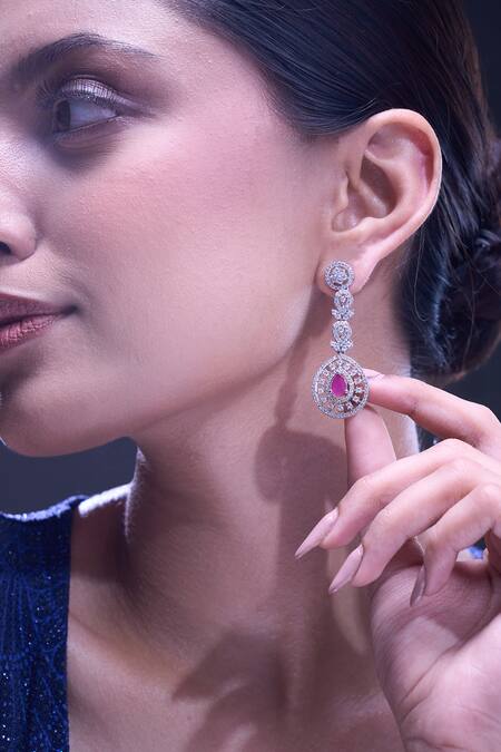 Nazaakat By Samara Singh Red Ruby American Diamond Earrings at Aza Fashions Nazaakat By Samara Singh_Red Ruby American Diamond Earrings _at_Aza_Fashions