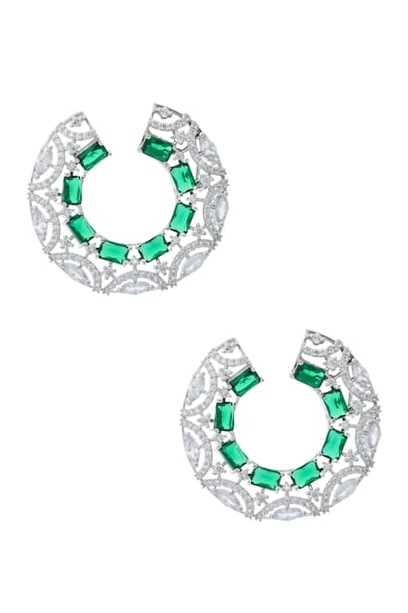 Shop Nazaakat By Samara Singh Green American Diamond Earrings at Aza Fashions Shop_Nazaakat By Samara Singh_Green American Diamond Earrings _at_Aza_Fashions