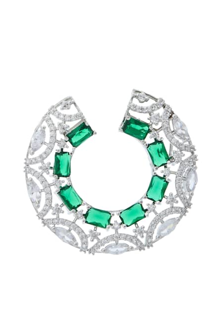 Nazaakat By Samara Singh Green American Diamond Earrings at Aza Fashions Nazaakat By Samara Singh_Green American Diamond Earrings _at_Aza_Fashions