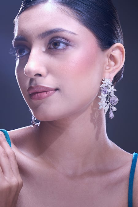 Nazaakat By Samara Singh Purple Violet American Diamond Earrings 