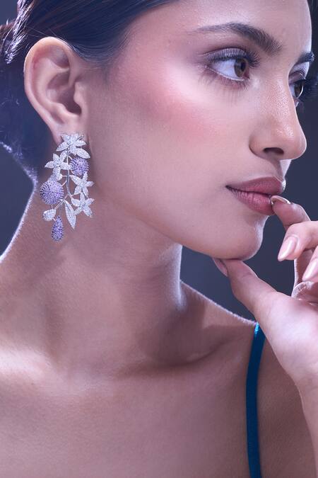 Nazaakat By Samara Singh Purple Violet American Diamond Earrings at Aza Fashions Nazaakat By Samara Singh_Purple Violet American Diamond Earrings _at_Aza_Fashions