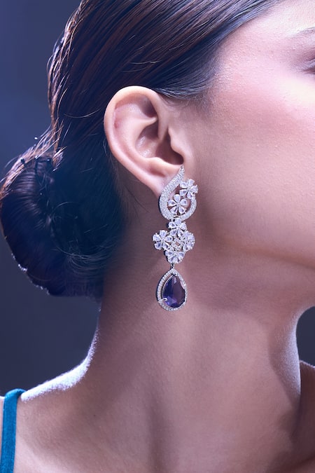 Nazaakat By Samara Singh Purple Violet American Diamond Earrings at Aza Fashions Nazaakat By Samara Singh_Purple Violet American Diamond Earrings _at_Aza_Fashions