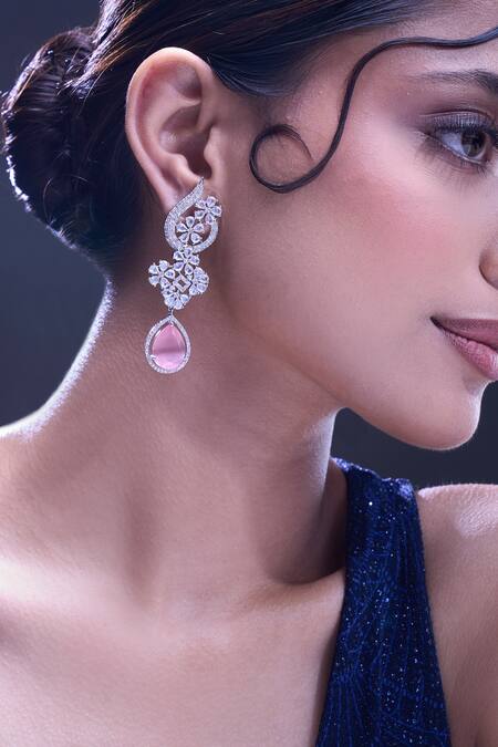 Nazaakat By Samara Singh_Pink American Diamond Earrings _at_Aza_Fashions