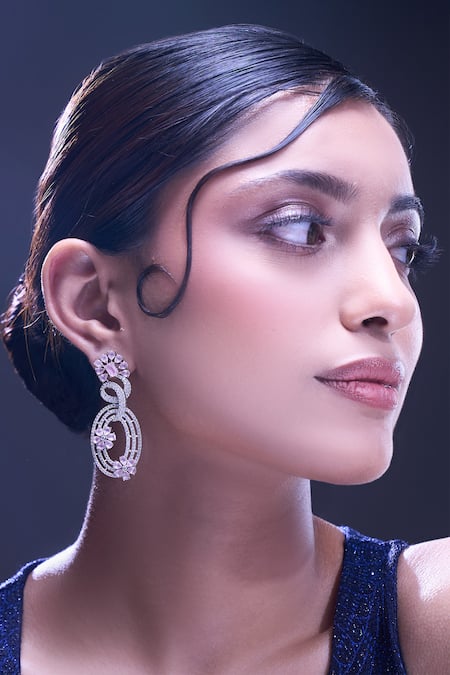 Nazaakat By Samara Singh Pink American Diamond Earrings