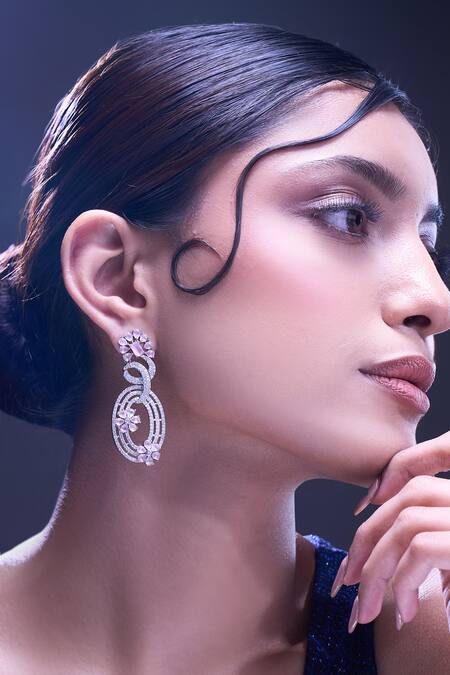 Nazaakat By Samara Singh Pink American Diamond Earrings at Aza Fashions Nazaakat By Samara Singh_Pink American Diamond Earrings _at_Aza_Fashions