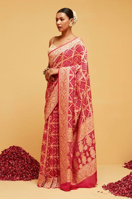Suruchi Parakh Pink Georgette Embroidery Paisley Banarasi Woven Saree With Running Blouse 