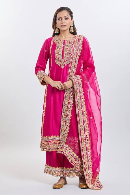 Buy Sheetal Batra Pink Embroidery Round Neck Shiza Hot Kurta Set Buy_Sheetal Batra_Pink Embroidery Round Neck Shiza Hot Kurta Set