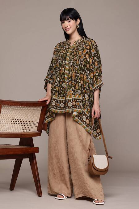 Shop Ritu Kumar Brown Viscose Bandeau Neck Flora Printed Kurta Online at Aza Fashions Shop_Ritu Kumar_Brown Viscose Bandeau Neck Flora Printed Kurta _Online_at_Aza_Fashions