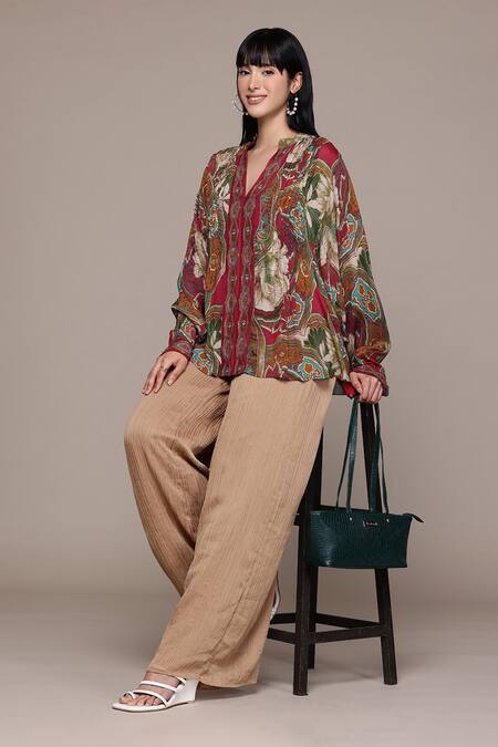 Buy Ritu Kumar Red Viscose Round Neck Floriant Print Kurti Online at Aza Fashions Buy_Ritu Kumar_Red Viscose Round Neck Floriant Print Kurti _Online_at_Aza_Fashions