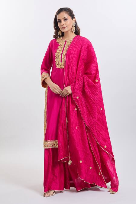 Buy Sheetal Batra Pink Embroidery Round Neck Hot Abbas Set Buy_Sheetal Batra_Pink Embroidery Round Neck Hot Abbas Set