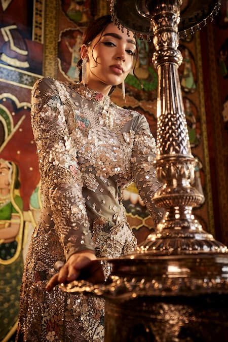 Sahil Kochhar Designer Grey Embellished Gown 
