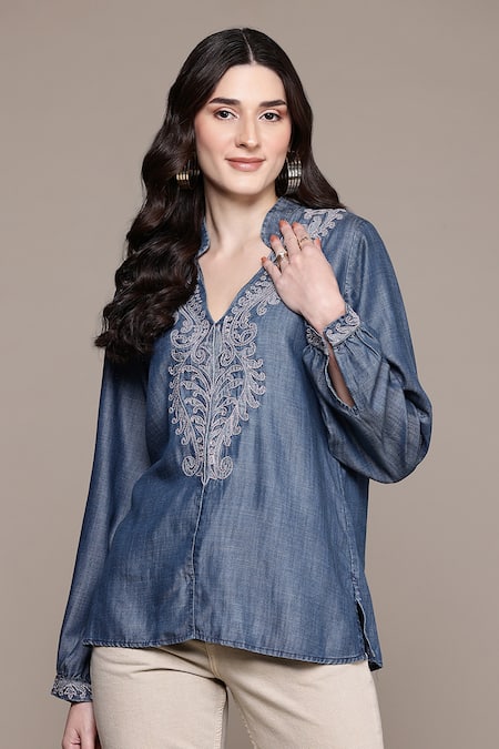 Ritu Kumar Blue Tencel Denim A-Line Top 