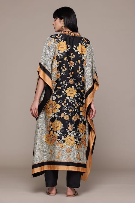 Ritu Kumar Black Mono Floral Kaftan With Pant Co-Ord Set 