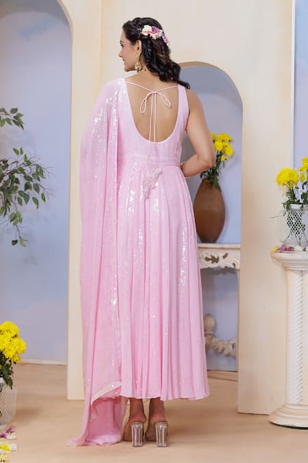 Label Priyanka Kar Pink Sequins Anarkali Set 