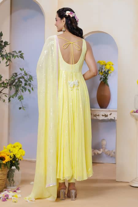 Label Priyanka Kar Yellow Sequined Anarkali Set 