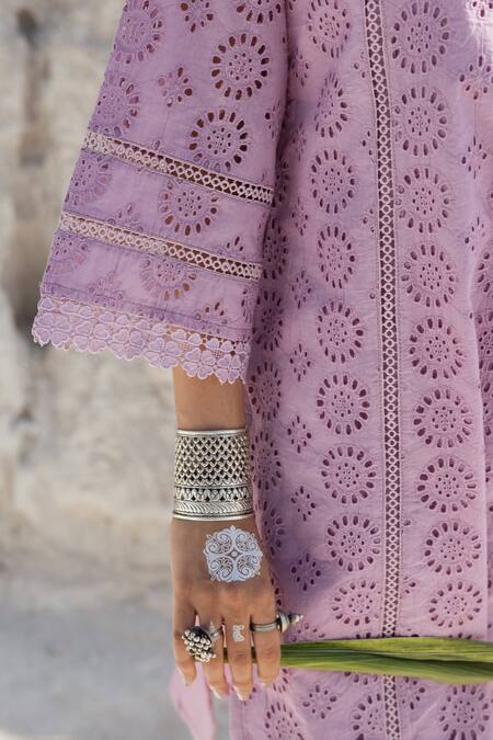 Karaj Jaipur Purple Cotton Lace V-neck Work Kurta And Pant Set Online at Aza Fashions Karaj Jaipur_Purple Cotton Lace V-neck Work Kurta And Pant Set _Online_at_Aza_Fashions