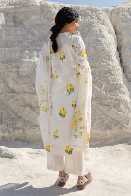 Karaj Jaipur Hand Painted White Kurta Set