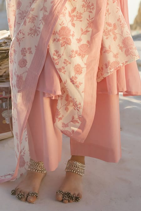 Buy Karaj Jaipur Pink Cotton, Kota Doria Mirrors Split V-neck Onion Work Anarkali Set Online at Aza Fashions Buy_Karaj Jaipur_Pink Cotton, Kota Doria Mirrors Split V-neck Onion Work Anarkali Set _Online_at_Aza_Fashions