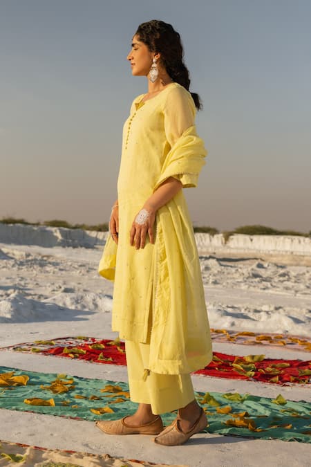 Karaj Jaipur Lime Green Sequins Work Kurta Set