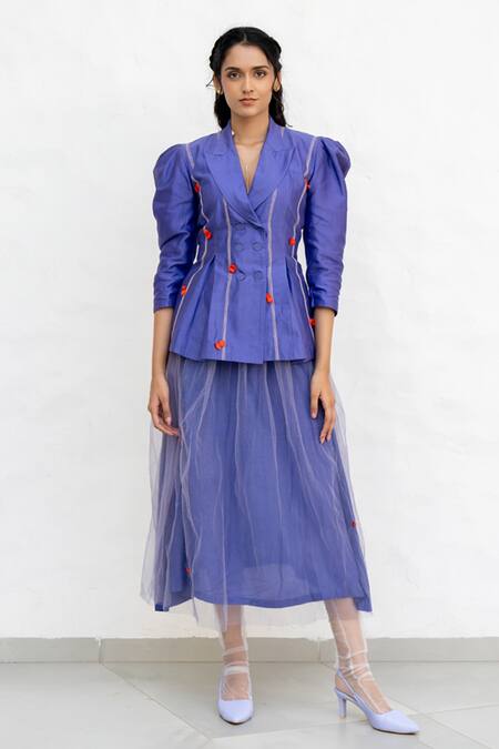 Chambray & CO. Purple Chanderi Silk, Silk, Net Embroidery V-neck Jacket And Skirt Set Online at Aza Fashions Chambray & CO._Purple Chanderi Silk, Silk, Net Embroidery V-neck Jacket And Skirt Set _Online_at_Aza_Fashions