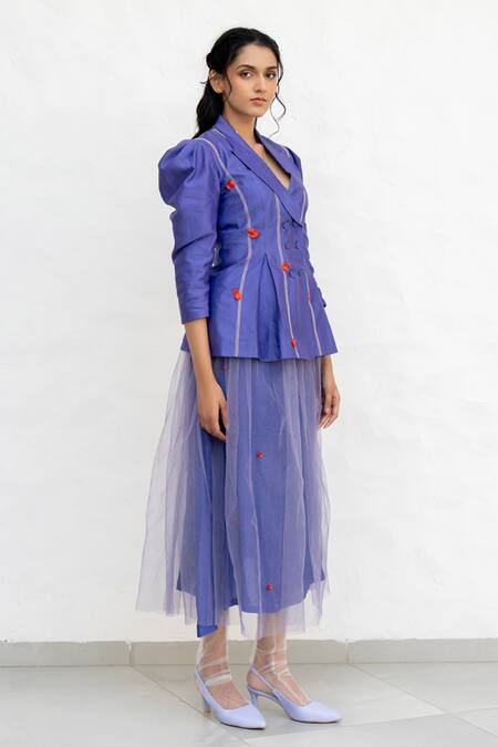 Buy Chambray & CO. Purple Chanderi Silk, Silk, Net Embroidery V-neck Jacket And Skirt Set Online at Aza Fashions Buy_Chambray & CO._Purple Chanderi Silk, Silk, Net Embroidery V-neck Jacket And Skirt Set _Online_at_Aza_Fashions