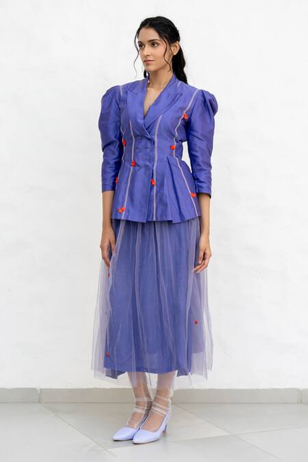 Shop Chambray & CO. Purple Chanderi Silk, Silk, Net Embroidery V-neck Jacket And Skirt Set Online at Aza Fashions Shop_Chambray & CO._Purple Chanderi Silk, Silk, Net Embroidery V-neck Jacket And Skirt Set _Online_at_Aza_Fashions