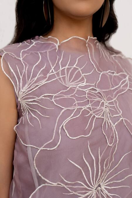 Shop Chambray & CO. Lilac Silk, Organza, Crepe Embroidery Round Neck Hand Overlay Dress Online at Aza Fashions Shop_Chambray & CO._Lilac Silk, Organza, Crepe Embroidery Round Neck Hand Overlay Dress _Online_at_Aza_Fashions