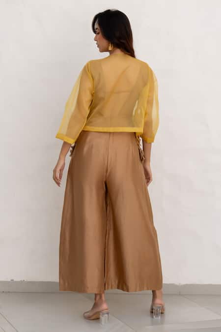 Chambray & CO. Brown & Yellow Hand Embroidered Jumpsuit Set 