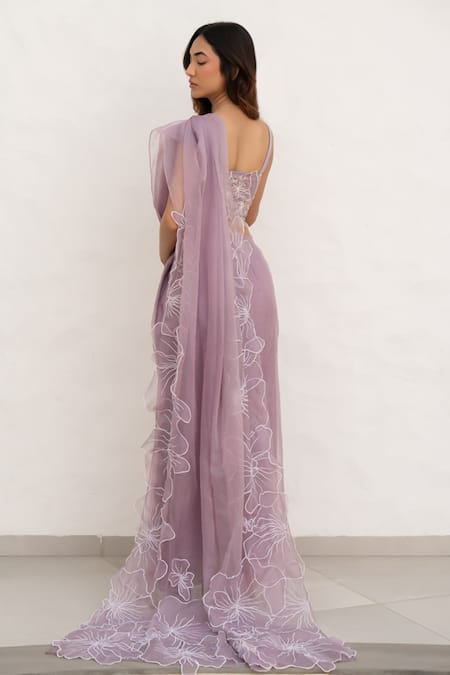 Chambray & CO. Lilac Hand Embroidered Pre-Draped Saree 
