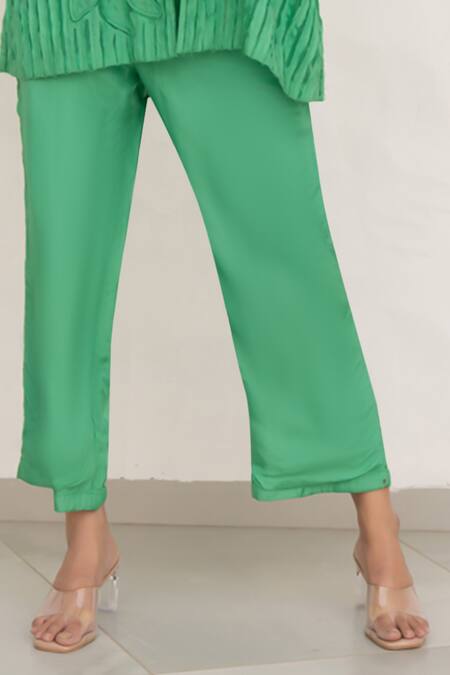 Buy Chambray & CO. Green Silk, Organza, Cotton Embroidery Open Neck, Square Jade Habutai Pant Set Online at Aza Fashions Buy_Chambray & CO._Green Silk, Organza, Cotton Embroidery Open Neck, Square Jade Habutai Pant Set _Online_at_Aza_Fashions