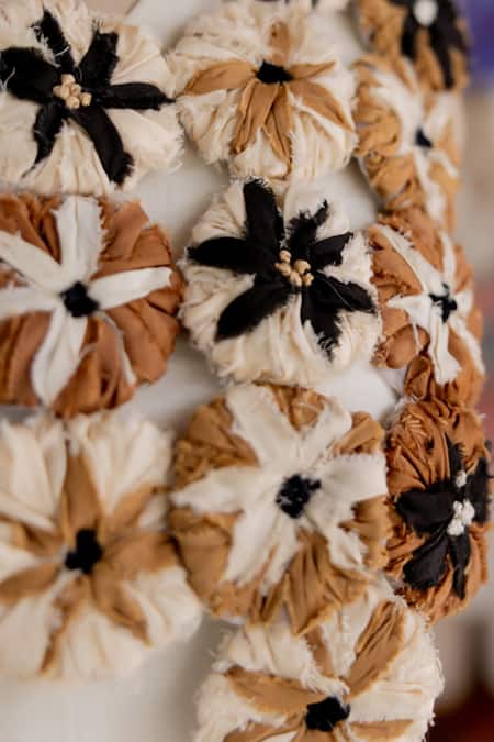 Chambray & CO. Ivory Silk, Cotton, Linen Fabric Flowers Round Irena Designer Dress With Overlay at Aza Fashions Chambray & CO._Ivory Silk, Cotton, Linen Fabric Flowers Round Irena Designer Dress With Overlay _at_Aza_Fashions