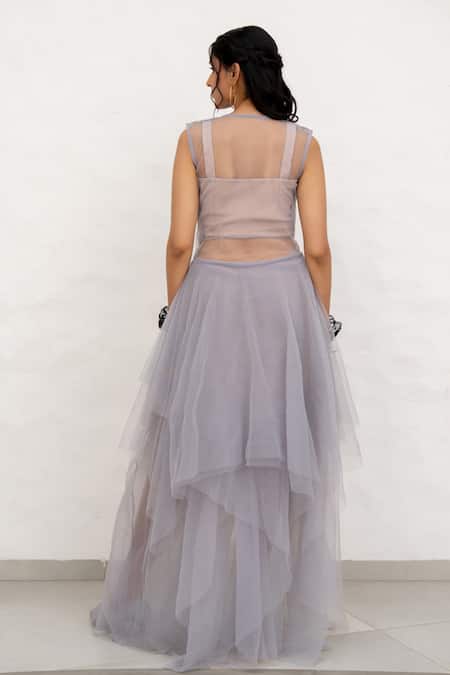 Chambray & CO. Grey Layered Tulle Dress with Bustier 