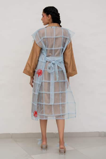 Shop Chambray & CO. Brown Silk, Organza, Cotton, And Powder Blue Dress Set at Aza Fashions Shop_Chambray & CO._Brown Silk, Organza, Cotton, And Powder Blue Dress Set _at_Aza_Fashions